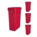 Rubbermaid Commercial Products Slim Jim Trash/Garbage Can with Venting Channels, 23-Gallon, Red, for Kitchen/Office/Workspace, Pack of 4