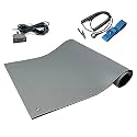 RubberStat Dual Layer ESD Compliant Workstation Rubber Table Mat Kit, Soldering, Cell Phone Repair, with Wrist Strap Set and Ground Cord - 48"x60" Grey