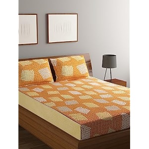 140 tc 100 cotton orange queen double bedsheet with 2 pillow covers