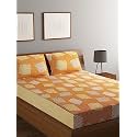 140 TC 100% Cotton Orange Queen Double Bedsheet with 2 Pillow Covers