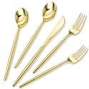 Rubtlamp 180Pcs Gold Plastic Silverware,Luxury Gold Plastic Cutlery,Heavy duty Golden Disposable Flatware, Utensils Set Disposable Include 60Gold Forks,60Gold Spoons,60Plastic Knives for Party,Wedding