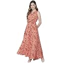 Rudraaksha Womens Printed Maxi Dress Sleeveless Fit