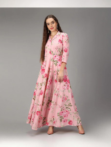 Rudraaksha Women A-line Pink Green Maxi Full