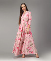 Rudraaksha Women A-line Pink Green MaxiFull Length