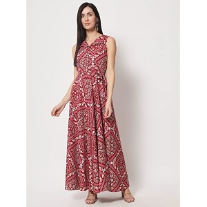 Rudraaksha Womens Printed Maxi Dress Sleeveless Fit