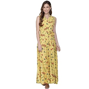 Rudraaksha Womens Printed Maxi Dress Sleeveless Fit