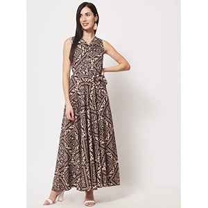 Rudraaksha Womens Printed Maxi Dress Sleeveless Fit