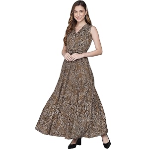 Rudraaksha Womens Printed Maxi Dress Sleeveless Fit