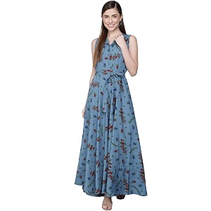 Rudraaksha Womens Printed Maxi Dress Sleeveless Fit