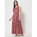 Rudraaksha Womens Printed Maxi Dress Sleeveless Fit