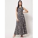 Rudraaksha Womens Printed Maxi Dress Sleeveless Fit