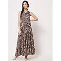 Rudraaksha Womens Printed Maxi Dress Sleeveless Fit