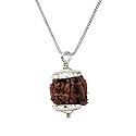Crystal Heaven Ganesha Rudraksha Original Pendant Necklace for Women Men | Certified Rudraksha with Velvet Pouch (Silver Color)