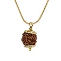 Crystal Heaven Rudraksha Original 4 Mukhi Pendant Necklace for Women Men | Certified Rudraksha with Velvet Pouch (Gold)