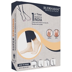 rudramani silicon anti heel full length rubber socks waterproof moisturizing heel peny socks pain relief foot care protector foe men amp women - size-medium7-8-9 beige pack of 1