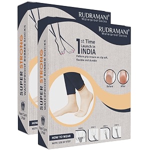 rudramani silicon anti heel full length rubber socks waterproof moisturizing heel peny socks pain relief foot care protector foe men amp women - size-small5-6 beige pack of 2