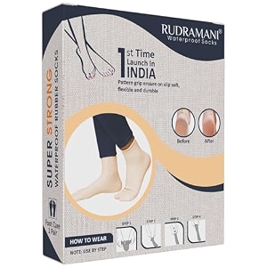 rudramani silicon anti heel full length rubber socks waterproof moisturizing heel peny socks pain relief foot care protector foe men amp women - size-medium7-8-9 beige pack of 1