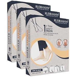 rudramani silicon anti heel full length rubber socks waterproof moisturizing heel peny socks pain relief foot care protector foe men amp women - size-small5-6 beige pack of 3