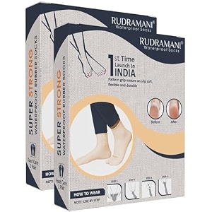 rudramani silicon anti heel full length rubber socks waterproof moisturizing heel peny socks pain relief foot care protector foe men amp women - size-medium7-8-9 beige pack of 2