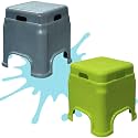 Plastic Stool for Sitting for Adults || Virgin Material Bath stools for Bathroom || Non Slip Bathroom Stool for Bathing || Small stools for Living Room (Pack of 2, Green/Grey)