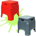 Plastic Stool for Sitting for Adults || Virgin Material Bath stools for Bathroom || Non Slip Bathroom Stool for Bathing || Small stools for Living Room (Pack of 2, Red/Grey)