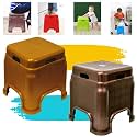 Plastic Stool for Sitting for Adults || Virgin Material Bath stools for Bathroom || Non Slip Bathroom Stool for Bathing || Small stools for Living Room (Pack of 2, Brown/Gold)