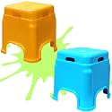 Plastic Stool for Sitting for Adults || Virgin Material Bath stools for Bathroom || Non Slip Bathroom Stool for Bathing || Small stools for Living Room (Pack of 2, Yellow/Blue)