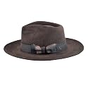 RUEDIGER Vintage Wide Brim Fedora Hats 100% Wool Stiff Felt Hat Rancher Hat with Lightning Logo Handmade Distressed/Burned