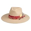 RUEDIGER Vintage Wide Brim Fedora Hats 100% Wool Stiff Felt Hat Rancher Hat with Lightning Logo Handmade Distressed/Burned