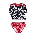 RuffleButts Baby Girls Modern Skirted Rash Guard Bikini - UPF 50+ Sun Protection Swimsuit