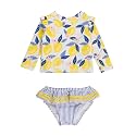 RuffleButts Baby Girls Modern Skirted Rash Guard Bikini - UPF 50+ Sun Protection Swimsuit