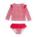 RuffleButts Baby Girls Modern Skirted Rash Guard Bikini - UPF 50+ Sun Protection Swimsuit
