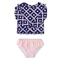 RuffleButts Baby Girls Modern Skirted Rash Guard Bikini - UPF 50+ Sun Protection Swimsuit
