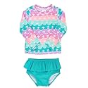 RuffleButts Baby Girls Modern Skirted Rash Guard Bikini - UPF 50+ Sun Protection Swimsuit