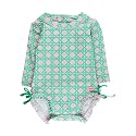 RuffleButts Baby Girls Novelty Baby One Piece - Rash Guard Swimsuit UPF 50+