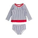 RuffleButts Baby Girls Seersucker - Rash Guard Bikini