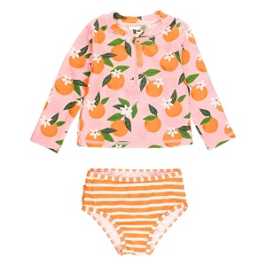 rufflebutts babytoddler girls rash guard 2-piece swimsuit set - long sleeve bikini with upf 50 sun protection