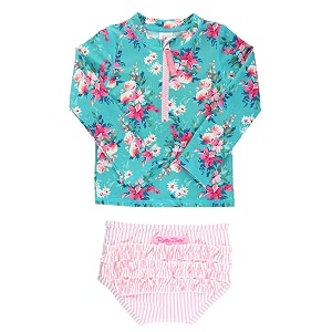 rufflebutts babytoddler girls rash guard 2-piece swimsuit set - long sleeve bikini with upf 50 sun protection