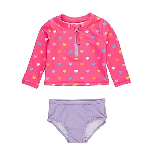 rufflebutts babytoddler girls rash guard 2-piece swimsuit set - long sleeve bikini with upf 50 sun protection