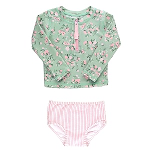 rufflebutts babytoddler girls rash guard 2-piece swimsuit set - long sleeve bikini with upf 50 sun protection