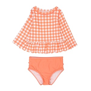 rufflebutts babytoddler girls rash guard 2-piece swimsuit set - long sleeve bikini with upf 50 sun protection