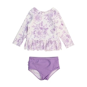 rufflebutts babytoddler girls rash guard 2-piece swimsuit set - long sleeve bikini with upf 50 sun protection