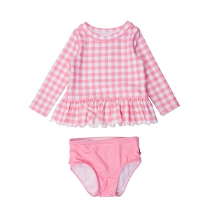 rufflebutts babytoddler girls rash guard 2-piece swimsuit set - long sleeve bikini with upf 50 sun protection
