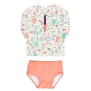 rufflebutts babytoddler girls rash guard 2-piece swimsuit set - long sleeve bikini with upf 50 sun protection