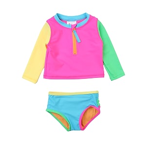 rufflebutts babytoddler girls rash guard 2-piece swimsuit set - long sleeve bikini with upf 50 sun protection