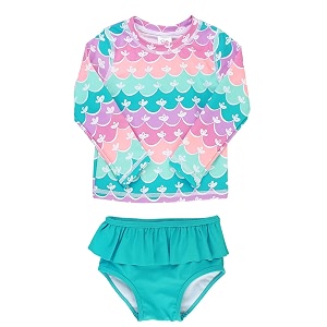 rufflebutts babytoddler girls rash guard 2-piece swimsuit set - long sleeve bikini with upf 50 sun protection