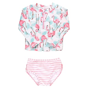 rufflebutts babytoddler girls rash guard 2-piece swimsuit set - long sleeve bikini with upf 50 sun protection