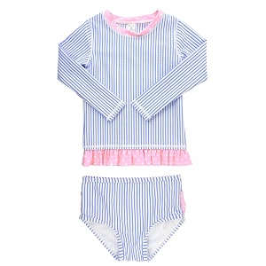 rufflebutts babytoddler girls rash guard 2-piece swimsuit set - long sleeve bikini with upf 50 sun protection