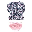 RuffleButts Baby/Toddler Girls Rash Guard 2-Piece Swimsuit Set - Long Sleeve Bikini with UPF 50+ Sun Protection