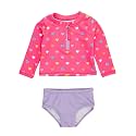 RuffleButts Baby/Toddler Girls Rash Guard 2-Piece Swimsuit Set - Long Sleeve Bikini with UPF 50+ Sun Protection